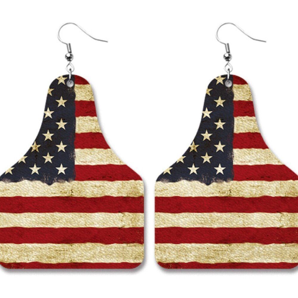 3For$20 USA Flag Leather Western Retro Leather Earrings